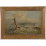 C.1840, English School, oil on canvas, marine study, 'Fishing Boats off the Coast', framed, 20 x