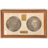 Framed commemorative medals, Battle of Waterloo, silver plate, Pistrucci made for the Waterloo