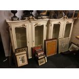 A pair of cream painted and glazed display cabinet