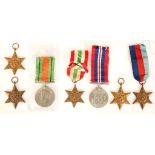 WWII British Army medals; defence,1939/45 medal, star and France / Germany, Africa, Italy and