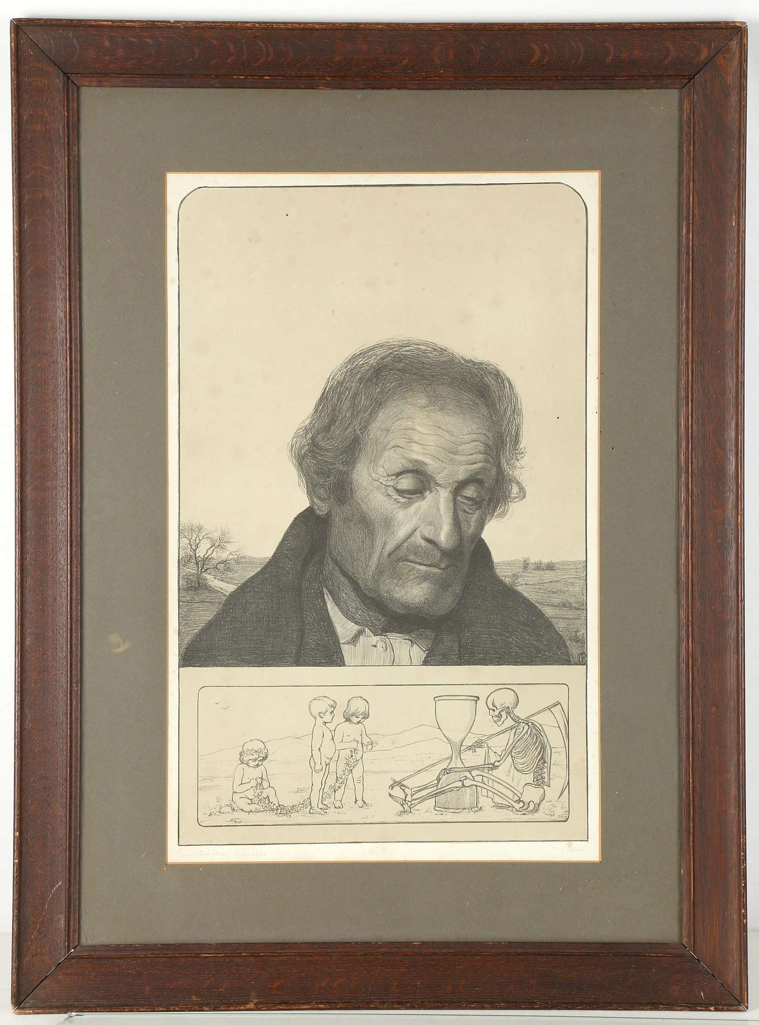 Paul Goeber, 19th Century, portrait engraving, signed and framed, together with a coloured engraving - Image 4 of 5