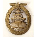 Nazi German Kriegsmarine High Seas Fleet breast badge with flat pin, stamp for Adolf Bock,