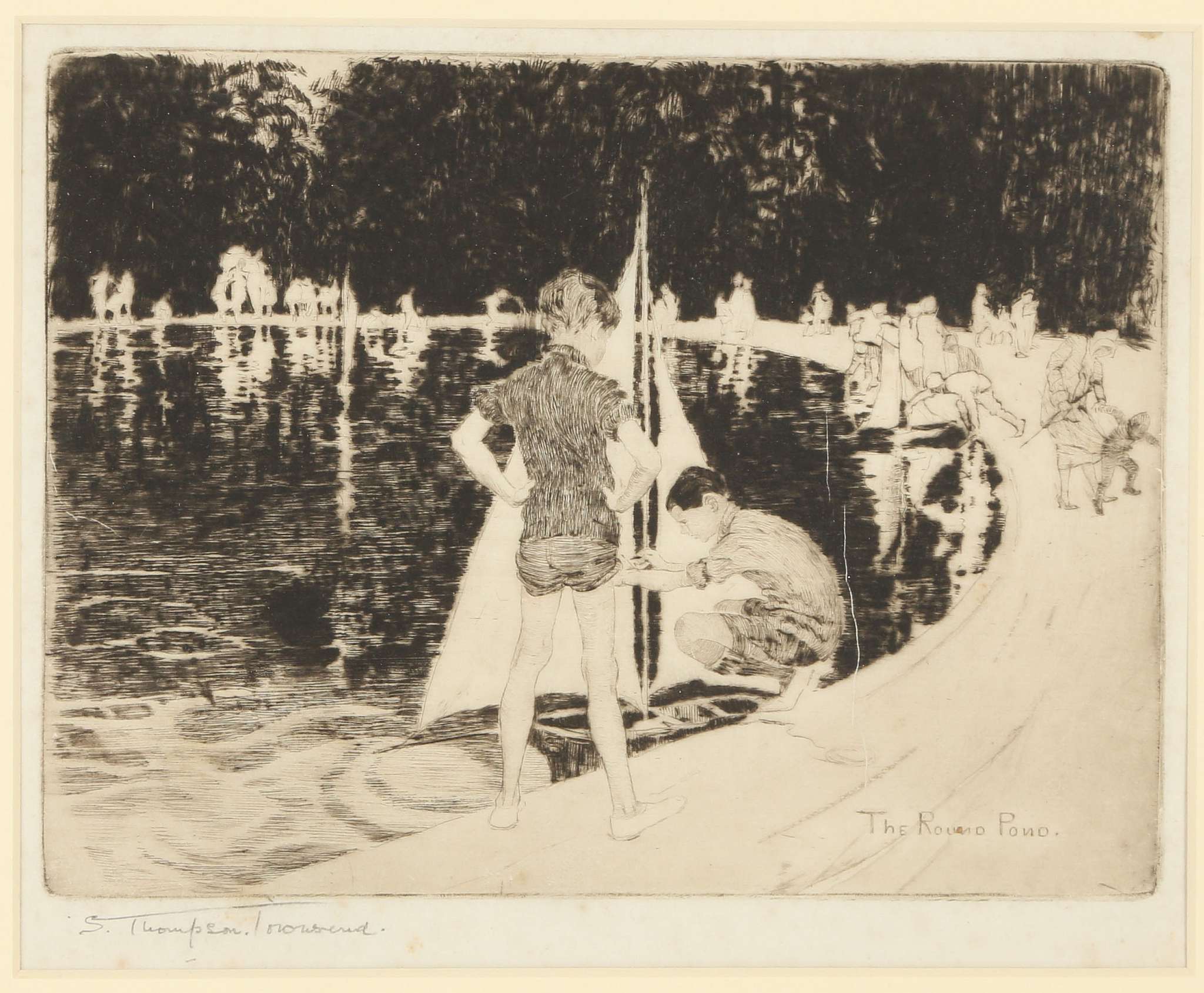 Sara Thompson Townsend 1910-1930, 'The Round Pond', etching with drypoit, pencil signed lower - Image 2 of 7