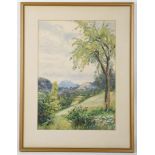 A pair of woodland scene watercolours c.1930, sold together with a further watercolour of house on