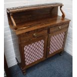 A pair of rosewood, straight fronted chiffoniers with super structure, frieze drawer, brass