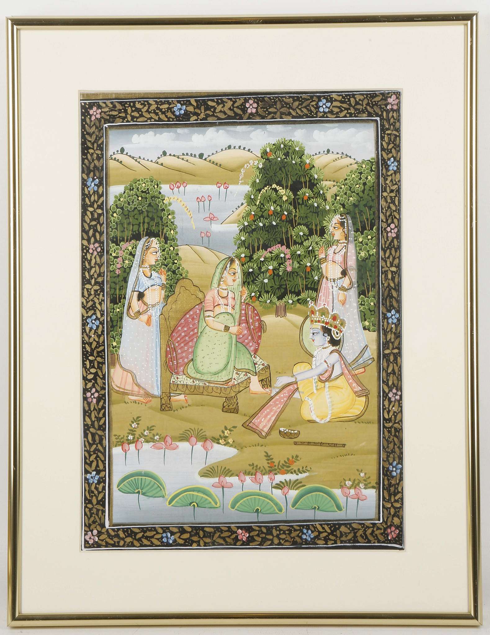 A set of four gouache on linen, depiction of Lord Rama and women, 21 x 31cm, all framed (4) - Image 5 of 8