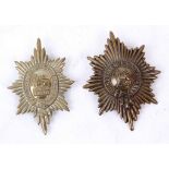 Two Victorian back pack badges, Worcestershire Regiments, and a Lincolnshire Officer's bronze long