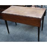 A late Victorian Pembroke table, mahogany, single and faux drawer, tapering box legs, 100.5cm wide