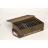 Bren gun magazines (12) set in carry box with painted info; box, magazines Bren .303 in MK I