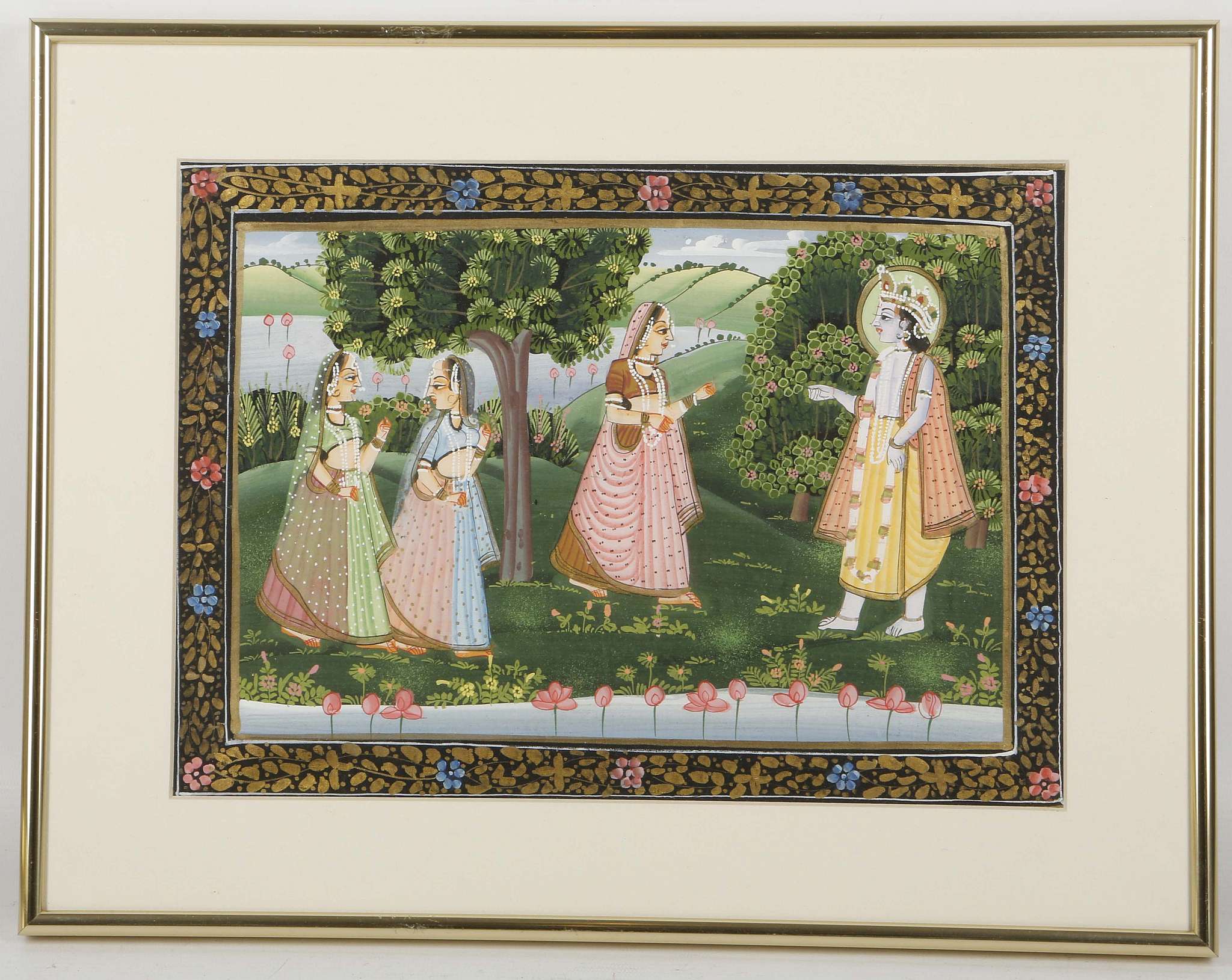 A set of four gouache on linen, depiction of Lord Rama and women, 21 x 31cm, all framed (4) - Image 7 of 8