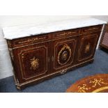 A fine marble topped rosewood and walnut, gilt metal mounted credenza with marquetry decoration, 150