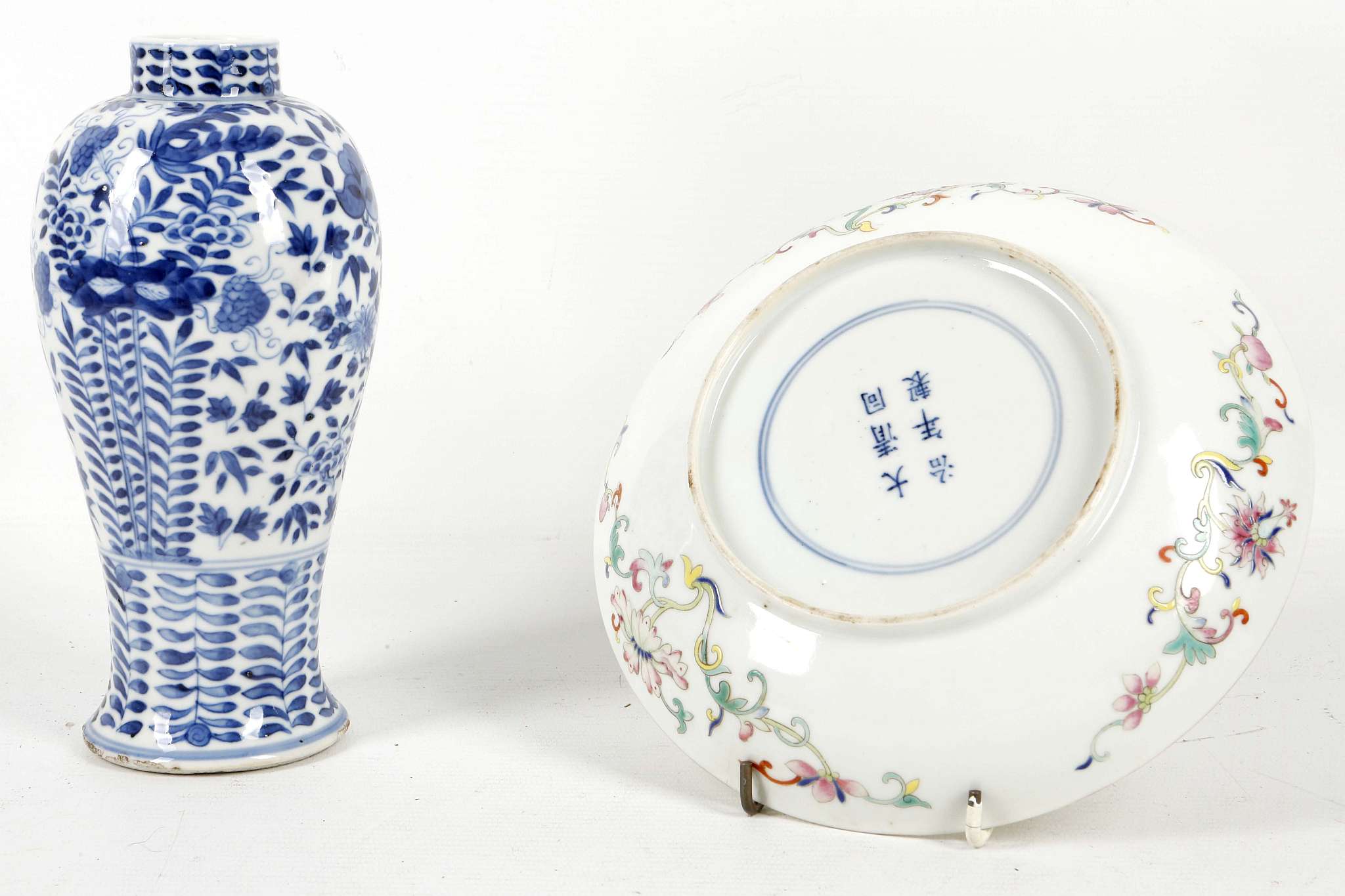 A 19th Century Chinese baluster form vase with blue and white foliate / floral decoration, bears - Image 3 of 3