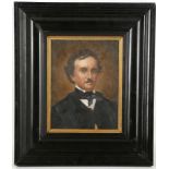 An oil painting portrait of American poet and writer Edgar Allan Poe b.1809 d.1849, 22.5 x 17.5cm