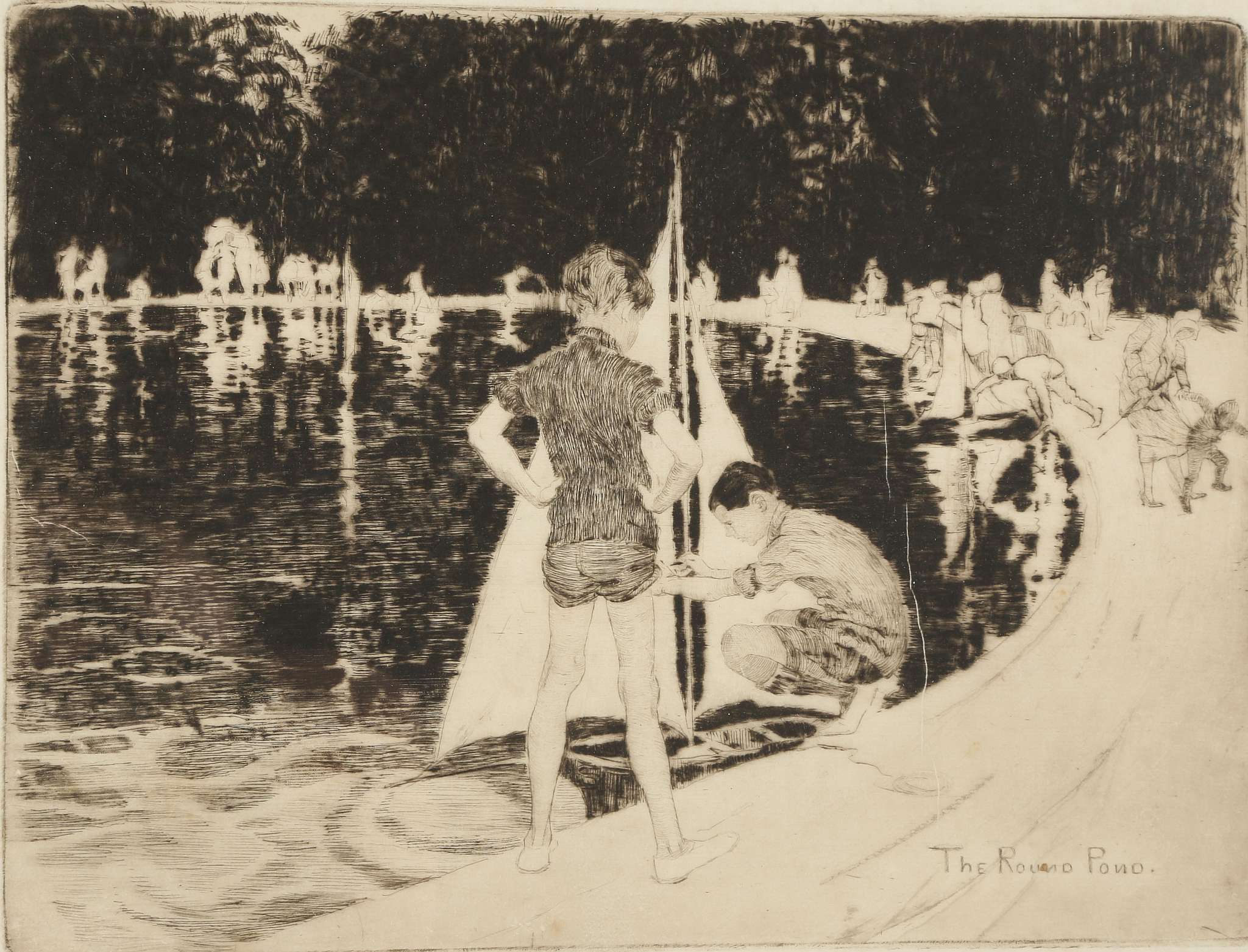 Sara Thompson Townsend 1910-1930, 'The Round Pond', etching with drypoit, pencil signed lower - Image 3 of 7