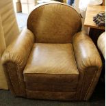 A leather 'club' armchair with distressed finish