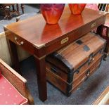 A mahogany brass bound 'military' side table with two frieze drawers