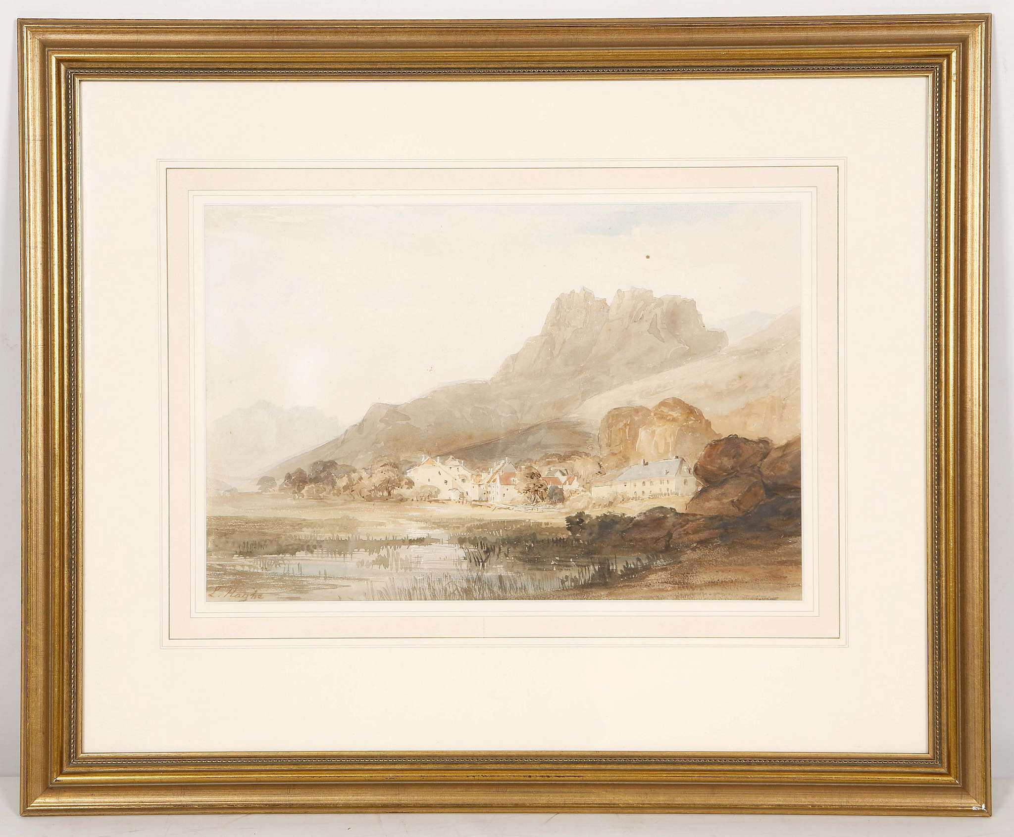 Louis Haghe 1806-1885, 'A Village in the Landscape', watercolour, signed lower left, mounted and