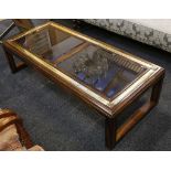 An oak, brass and glass contemporary coffee table, 144cm wide