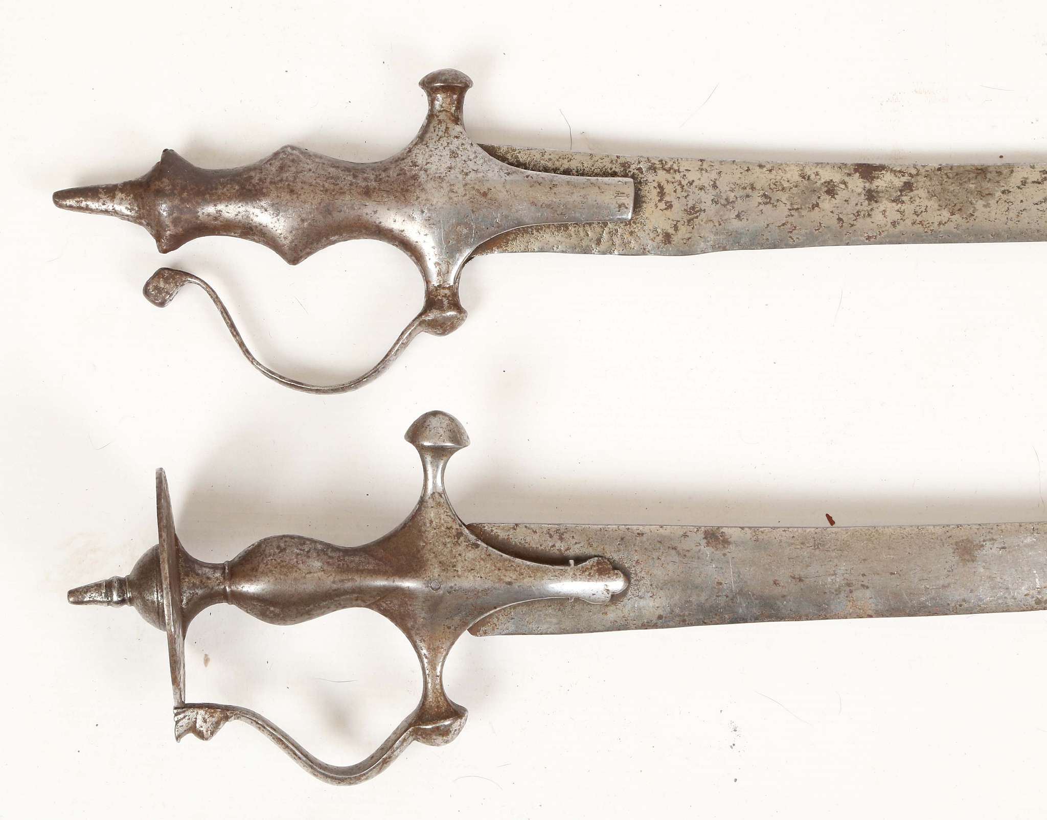 Two 19th century Indian Talwar swords; disc pommel, steel grip, knuckle guard and quillon, 81cm - Image 2 of 3