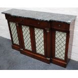 A Late Regency period chiffonier, with a later green variegated marble top, drawers above brass