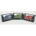 Three die cast Saico scale models of delivery vehicles, two advertising 'OXO' and one 'Bisto', all
