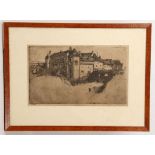 David Young Cameron R.A. 1865-1945, drypoint etching of a castle, pencil signed lower right, plate