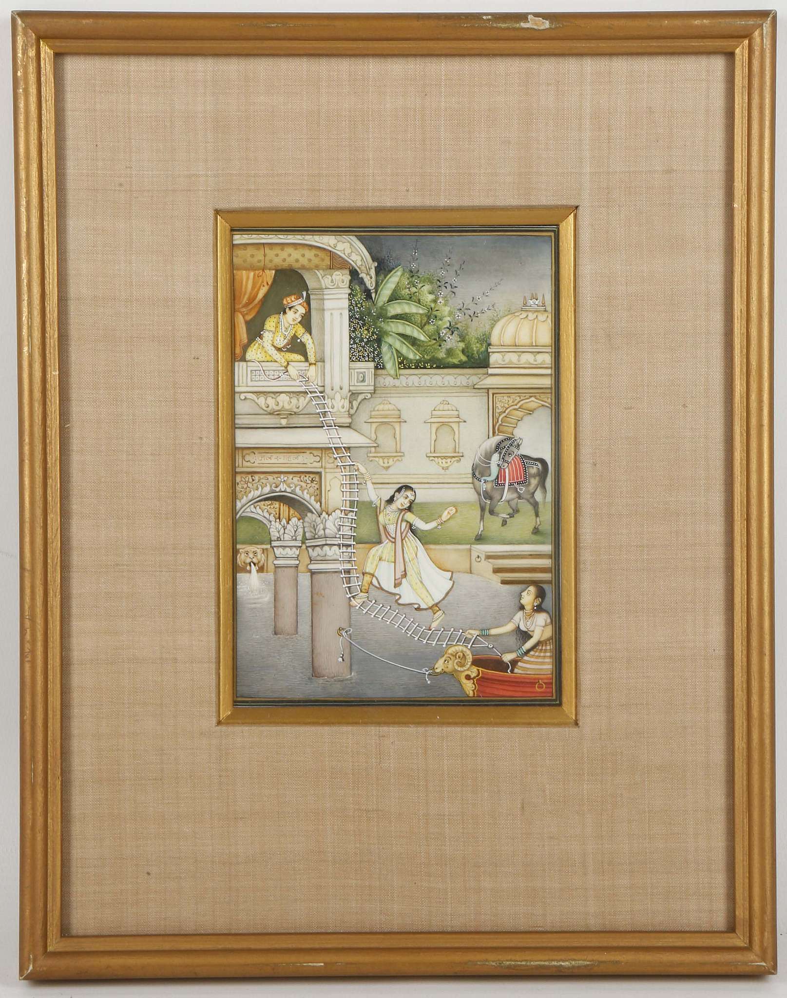 Two fine, Indo / Persian miniatures depicting Hindu myth, the largest 12 x 22cm, both framed - Image 3 of 4