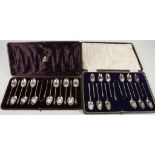 A cased late Victorian set of 12 hallmarked silver Apostle teaspoons and sugar tongs by George Unite