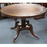 A mid 19th Century table, later claret leather insert, rosewood top, with brass inserts to rim,