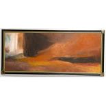 Late 20th Century, Modern British School, abstract landscape, oil on board, framed, 34 x 85cm