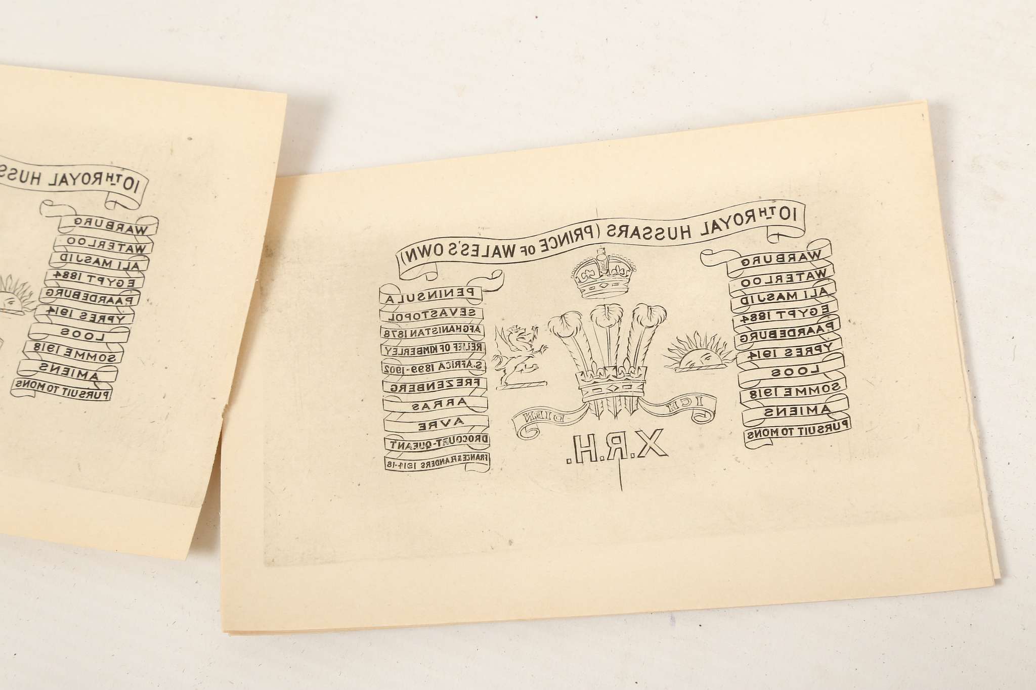 British Army Regimental drum transfers, various to include 17th Lancers and other cavalry, Royal