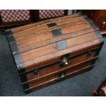 An iron bound domed top chest