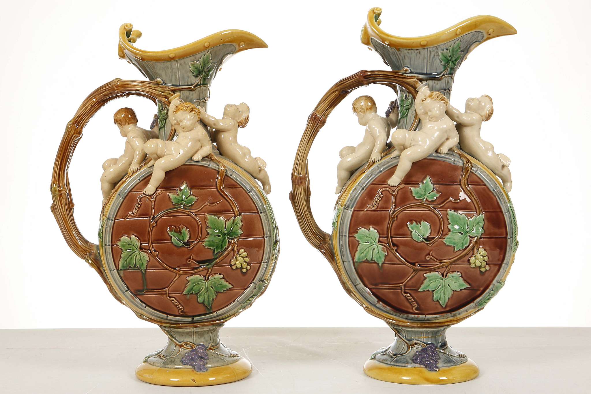 A PAIR OF MINTON MAJOLICA EWERS BY HUGHES PROTAT, - Image 2 of 6