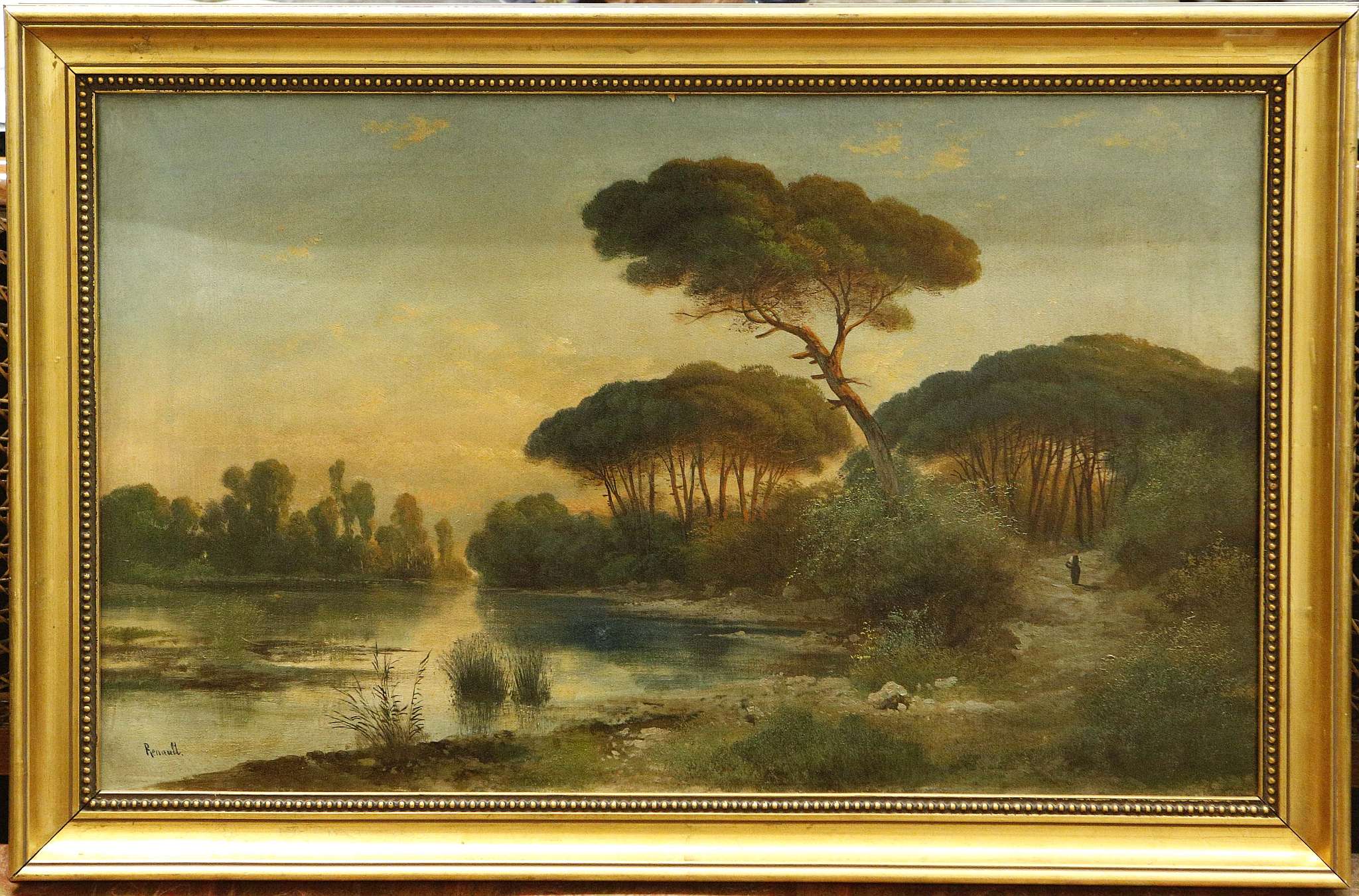 Renault, oil on canvas landscape with figure in 'path' framed, signed, 39 x 65cm