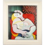 Homage to Pablo Picasso, a pair of abstract female portrait images in studio framed, 58 x 47.5cm