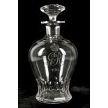 An early George V period novelty crystal cut glass decanter and stopper, having hallmarked silver