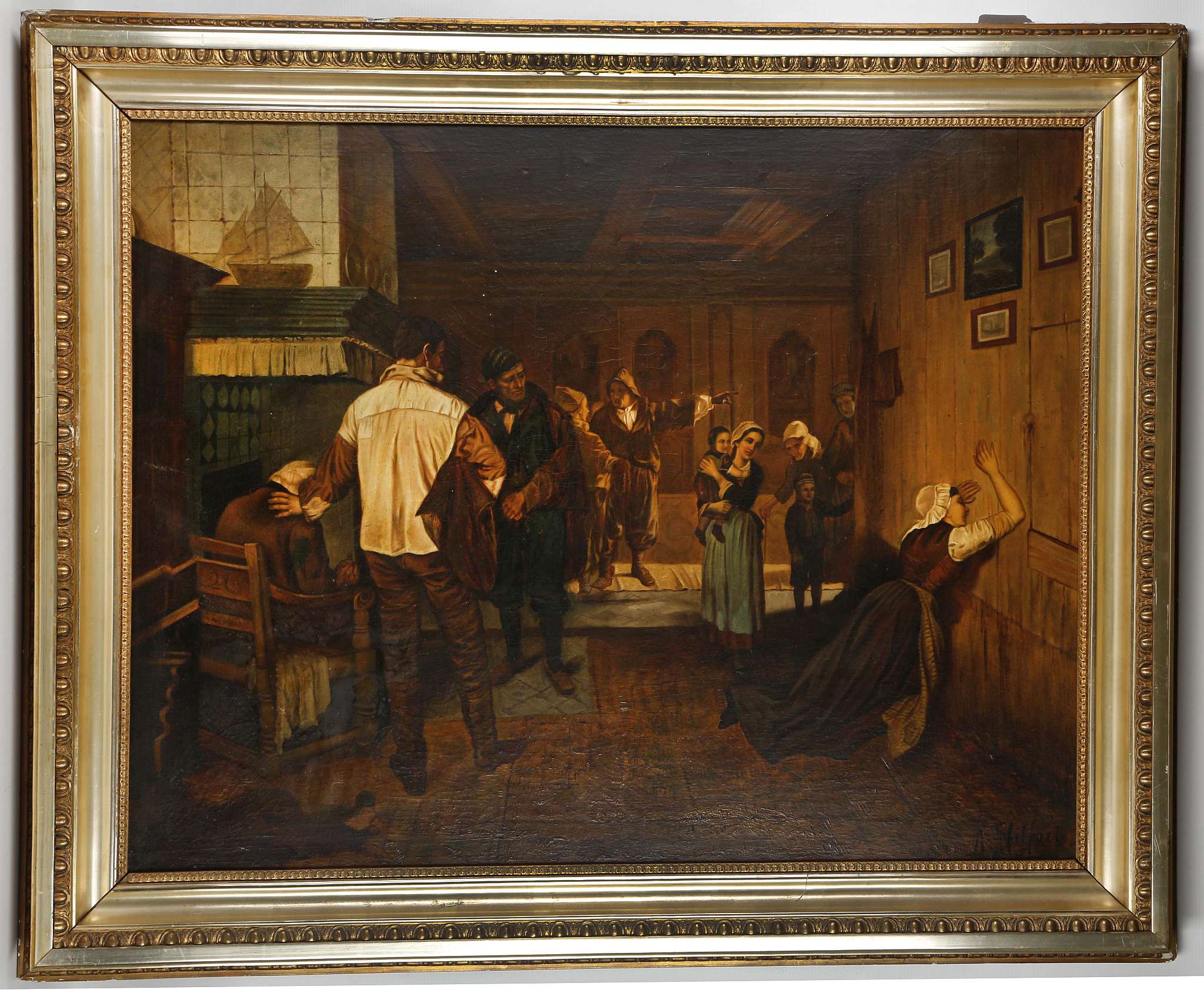 A. Wilfort, 19th Century English School, 'Lost at Sea', oil on canvas, signed lower right c.1850,