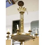 A good French Empire style chandelier, gilt metal acanthus leaf crown and stem with eight arms