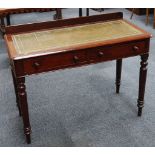 A Victorian hall table, later green leather gilt tooled insert, double drawers, turned legs