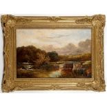 Mid 19th Century, English School, 'A River Lock', oil on canvas, unsigned, in a giltwood frame