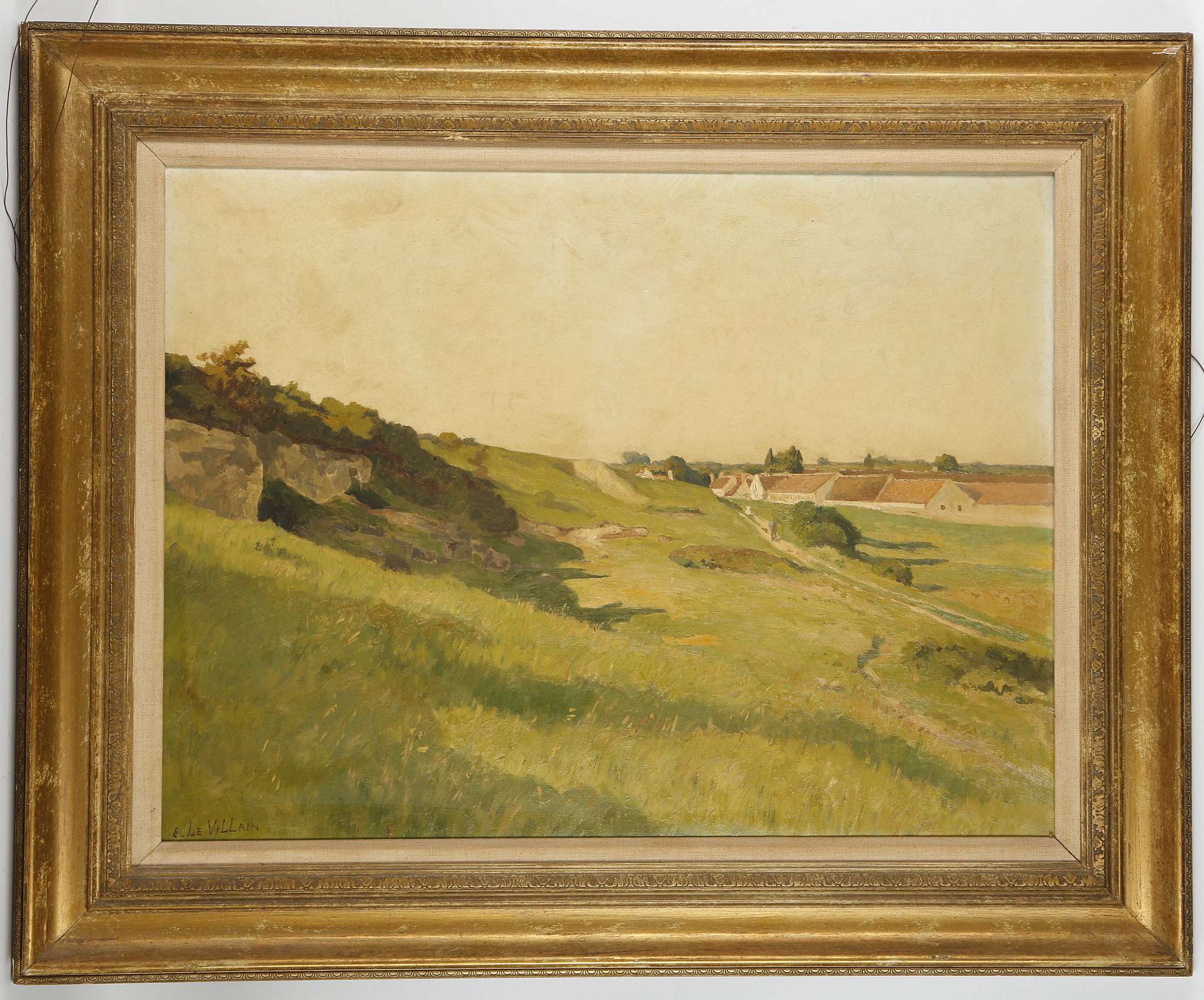 After Ernest Le Villain 1834-1916 French 'Village in the Landscape'', oil on board, signed lower