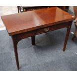 A late 19th Century mahogany fold-over tea table, with frieze drawer and moulded tapering legs