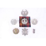 British Army military cap badges; Cameronians, Black Watch & Gordons Scottish Glengarry badges &