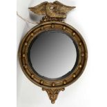 Regency style circular convex mirror, eagle surmount, pier ball decoration c.1900 mirror, 28.6cm