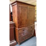 A linen press, 19th Century, mahogany, double door, hanging area over 6 drawers, bun feet, 205cm