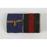 WWII German Nazi 3rd Reich medal ribbons; 4 years long service with eagle and 1st October medal (