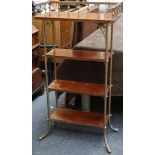 An unusual brass and mahogany open dwarf bookcase, with galleried top shelf, 60cm wide