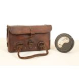 WWI canvas mattress roll cover stamp C.D. Hathorn, an Admiralty volt meter and a WWI tool box,