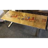 A 1960's ITALIAN COFFEE TABLE, with single ceramic tile top decorated with ancient Egyptian scene,