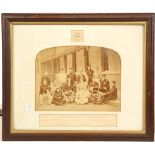 Coldstream Guards 1878 sepia photograph of Officers, Men and American? guests with crest and titles,